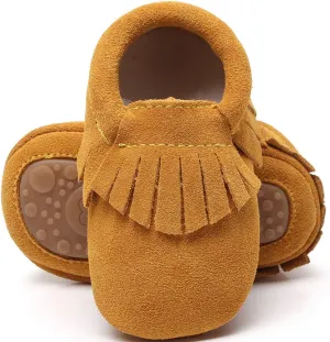 HONGTEYA Leather Baby Moccasins Hard Soled Tassel Crib Toddler Shoes for Boys and Girls…