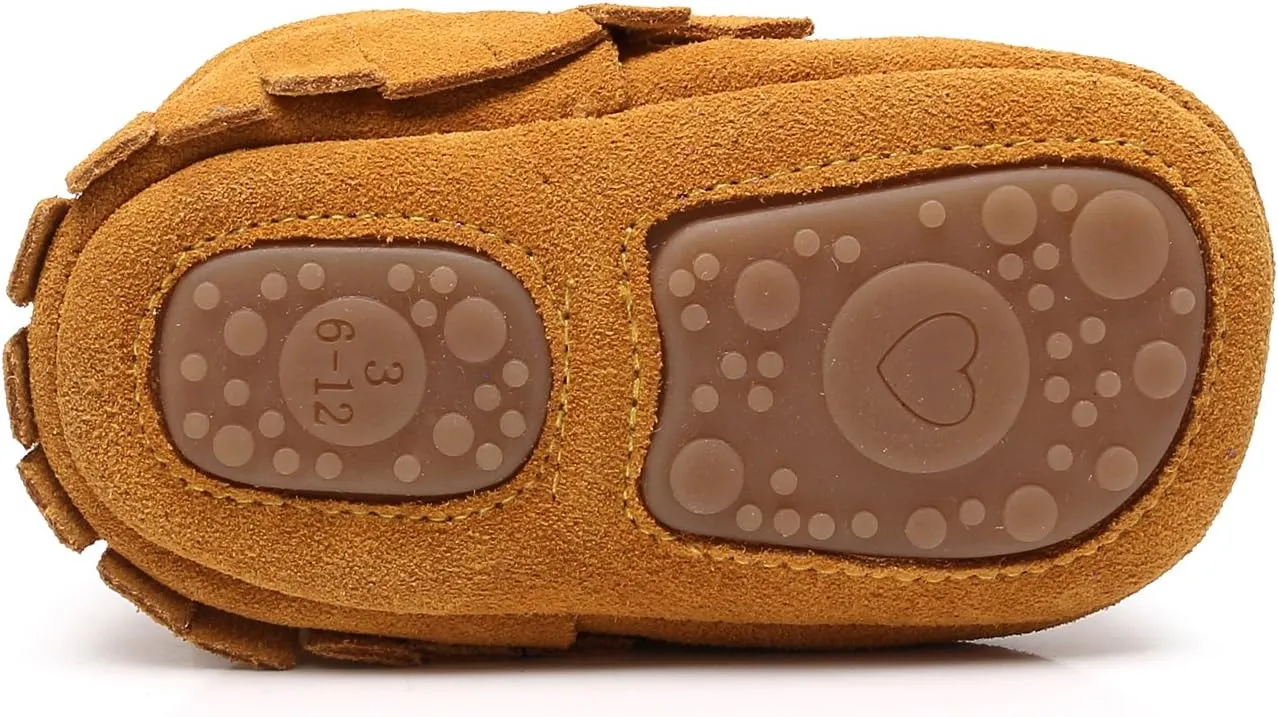 HONGTEYA Leather Baby Moccasins Hard Soled Tassel Crib Toddler Shoes for Boys and Girls…