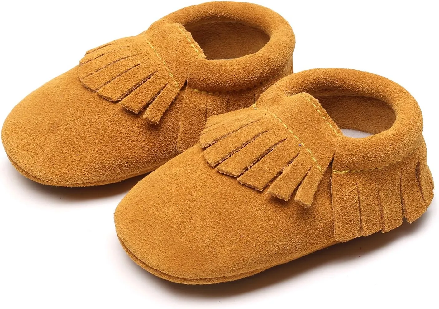 HONGTEYA Leather Baby Moccasins Hard Soled Tassel Crib Toddler Shoes for Boys and Girls…