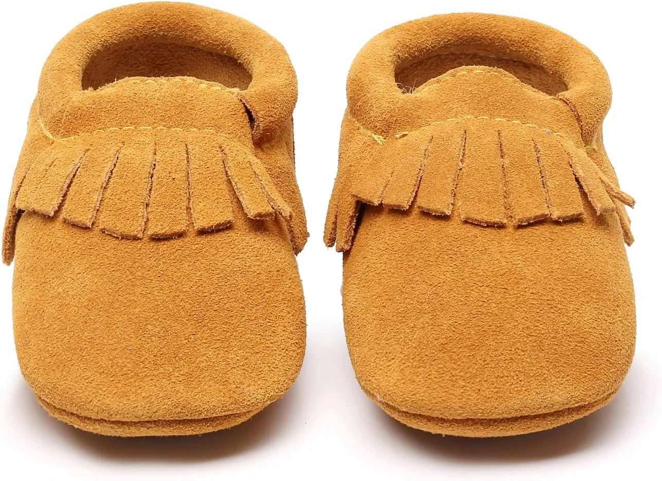 HONGTEYA Leather Baby Moccasins Hard Soled Tassel Crib Toddler Shoes for Boys and Girls…
