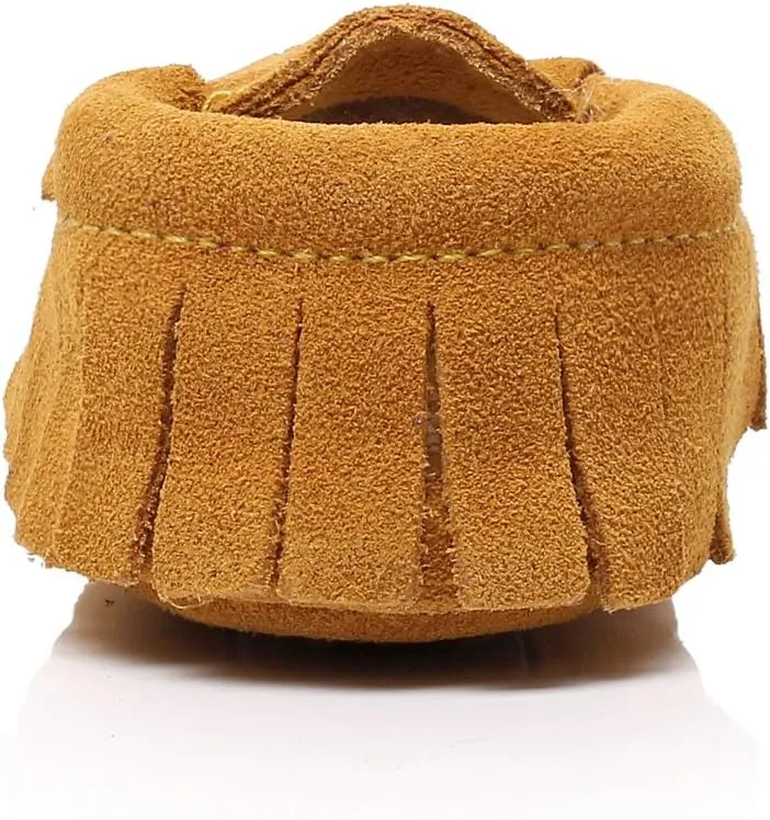 HONGTEYA Leather Baby Moccasins Hard Soled Tassel Crib Toddler Shoes for Boys and Girls…