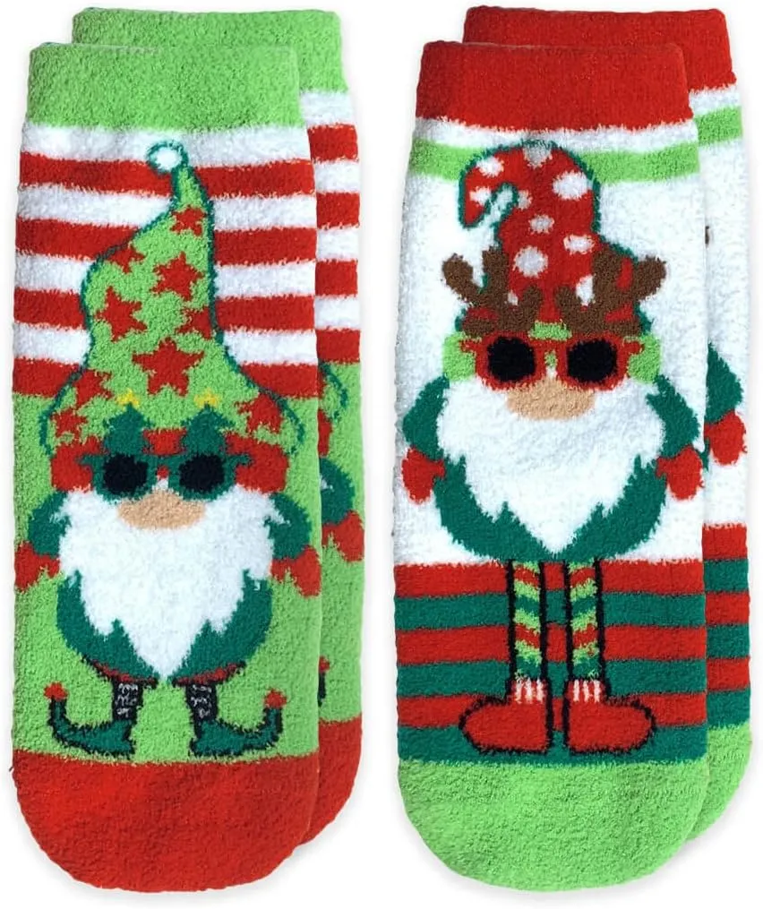 Jefferies Socks Boys Fuzzy Stripe Monster Holiday Non-Skid Slipper Socks 4 Pair Pack