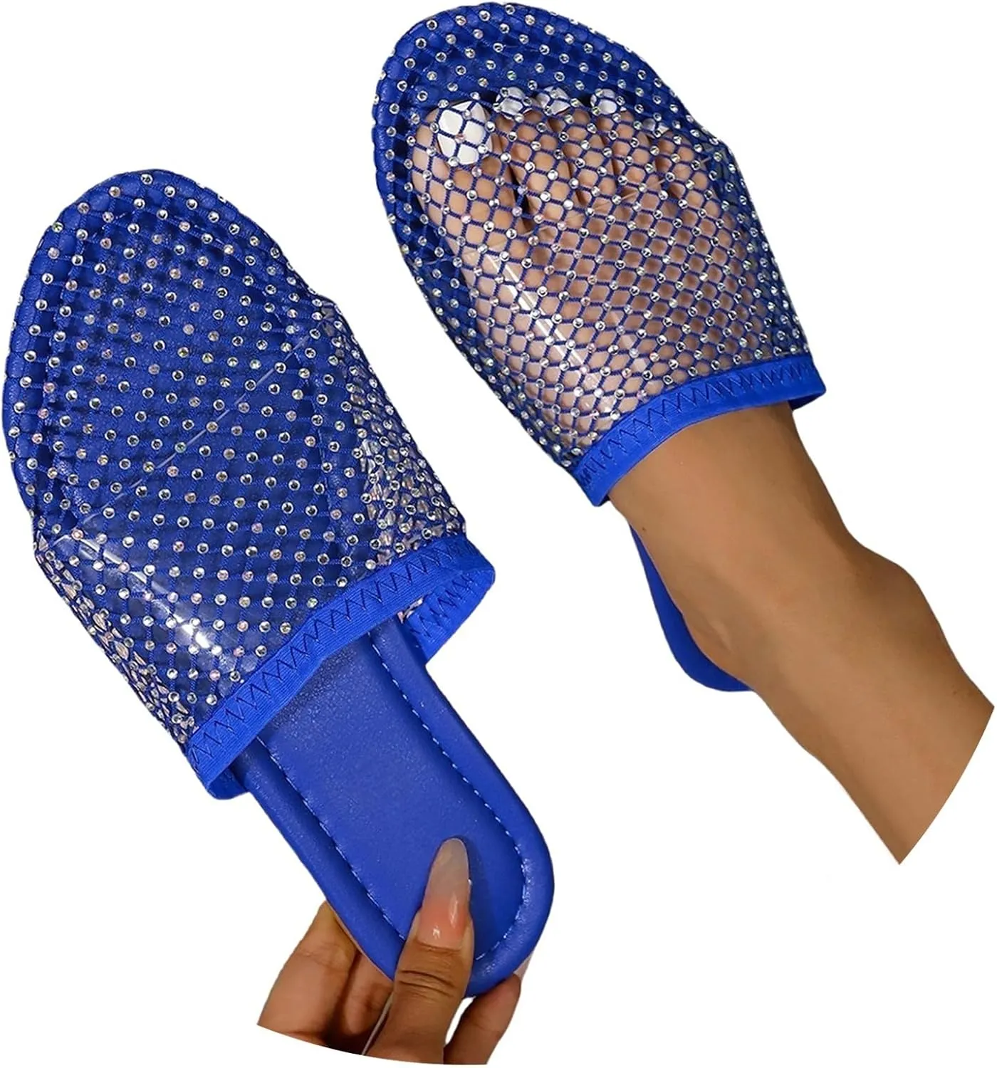 Jelly Mules for Women, Closed Toe Hollow Mesh Clear Slides Fishnet Flat Sandals Summer Beach Slip On Jellies Slippers