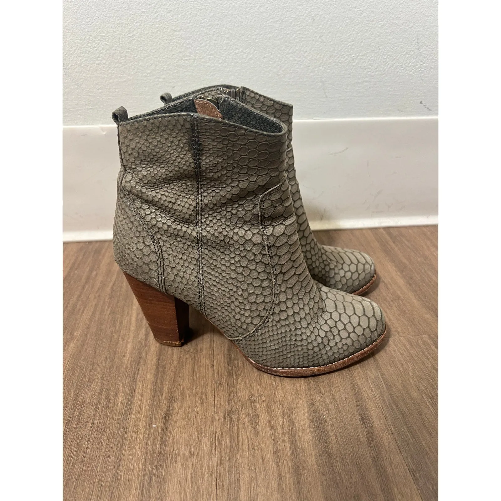 Joi Chunky Heel Ankle Boots, Grey Snake Sz 38