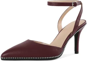 Joseywade Slingback Pumps for Women Stiletto High Heels Closed Pointed Toe Heel Ankle Strap Sliver Beaded Dress Shoes