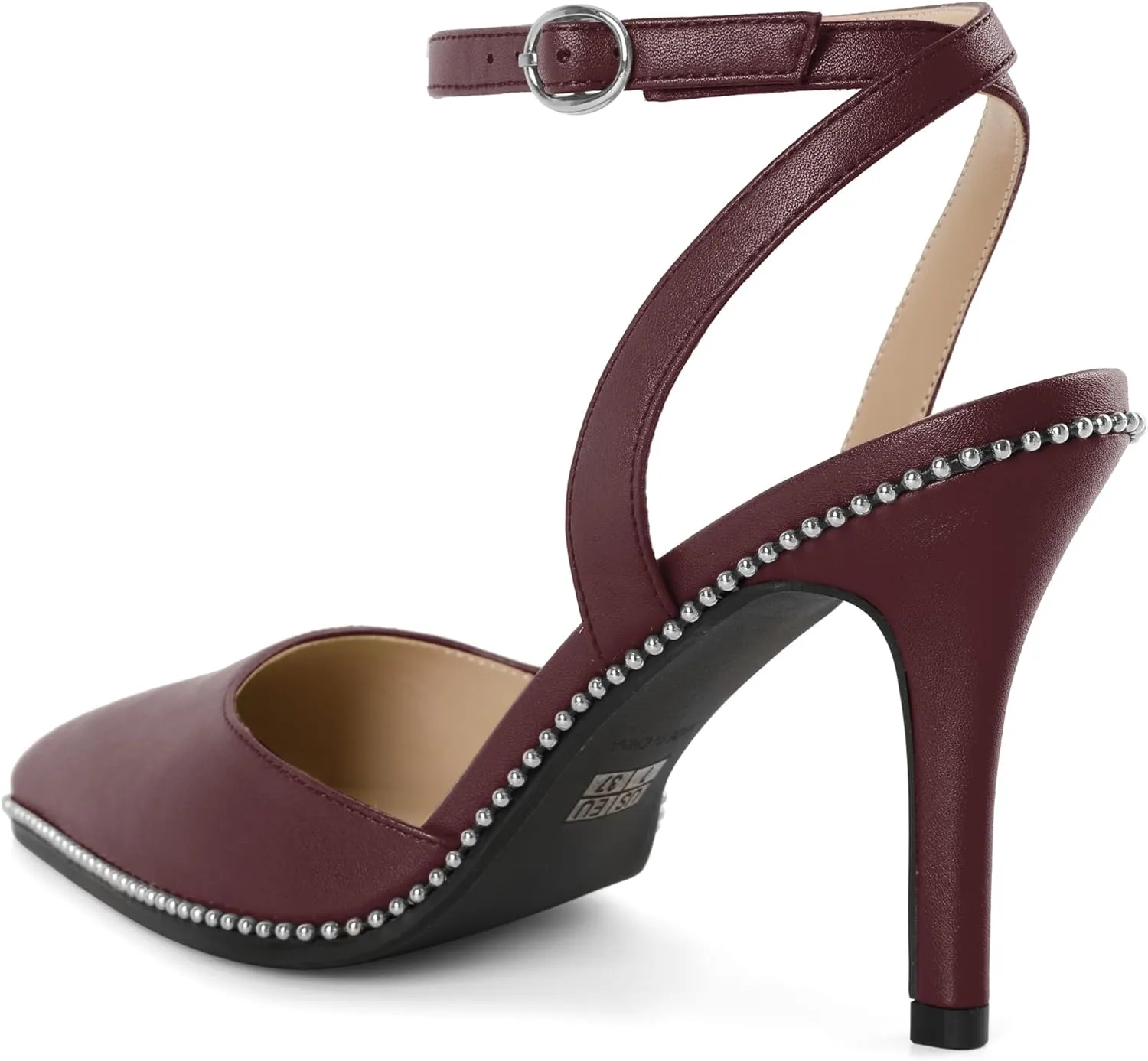 Joseywade Slingback Pumps for Women Stiletto High Heels Closed Pointed Toe Heel Ankle Strap Sliver Beaded Dress Shoes