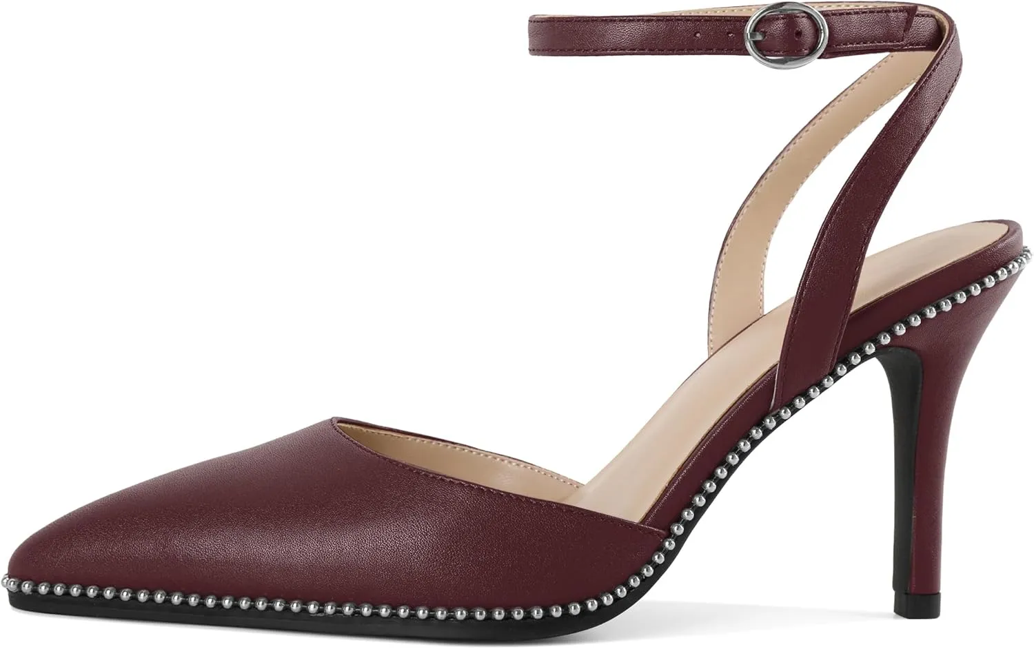 Joseywade Slingback Pumps for Women Stiletto High Heels Closed Pointed Toe Heel Ankle Strap Sliver Beaded Dress Shoes