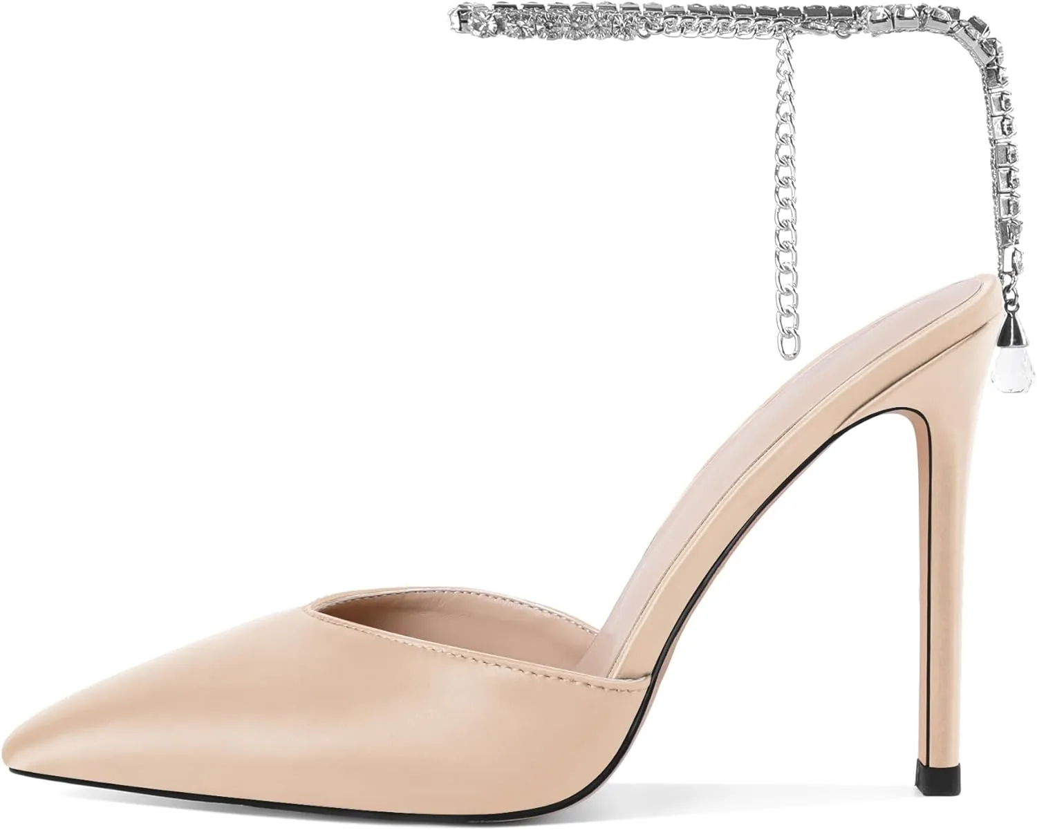 Joseywade Women's High Heels Pointed Toe Stiletto Heel Pumps Rhinestone Ankle Strap 4 Inch Slim Thin Heel Dress Shoes