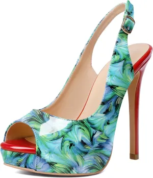 Joseywade Women's Peep Toe Slingback Platform Heel Pumps High Heel Sandals 5 Inch Stiletto Heel Dance Shoes