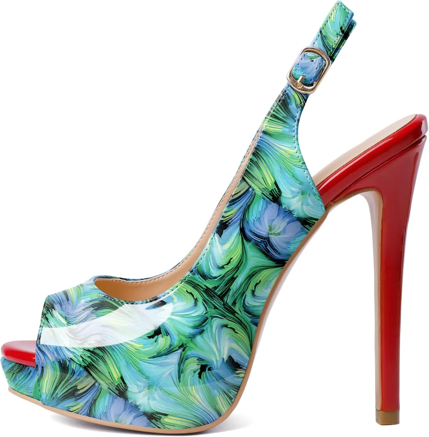 Joseywade Women's Peep Toe Slingback Platform Heel Pumps High Heel Sandals 5 Inch Stiletto Heel Dance Shoes