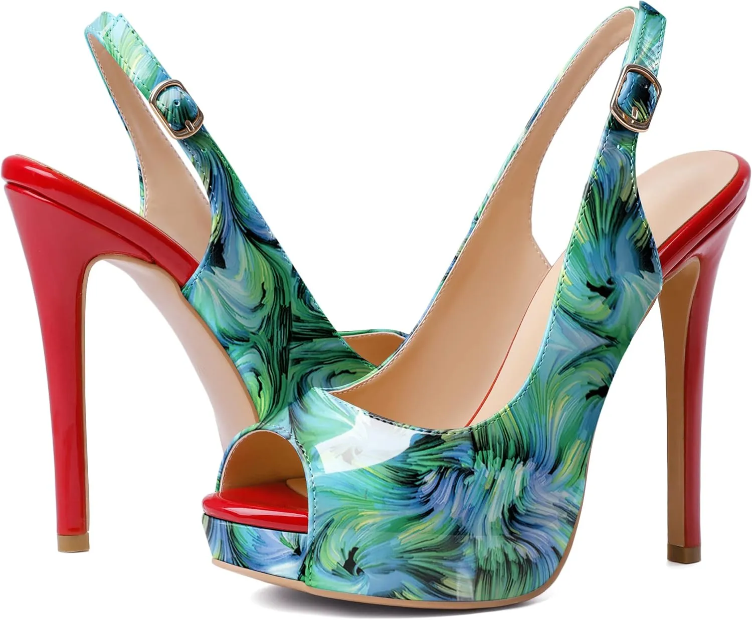 Joseywade Women's Peep Toe Slingback Platform Heel Pumps High Heel Sandals 5 Inch Stiletto Heel Dance Shoes