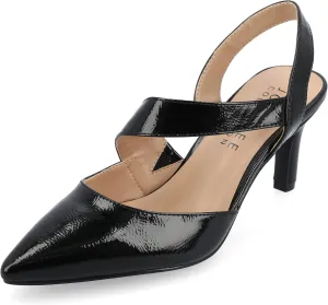 Journee Womens One Crossover Strap Stiletto Heel Pointed Toe Scarlett Comfort Foam Dress Pumps