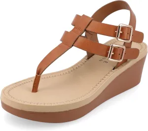 Journee Womens Strappy Platform Flip Flop Buckle Ankle Strap Bianca Comfort Wedge Heel Sandal