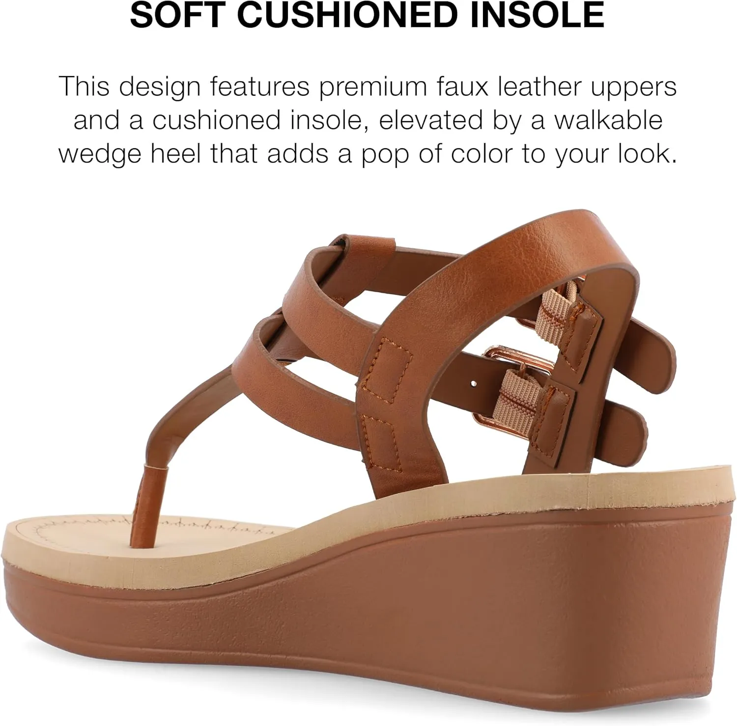 Journee Womens Strappy Platform Flip Flop Buckle Ankle Strap Bianca Comfort Wedge Heel Sandal