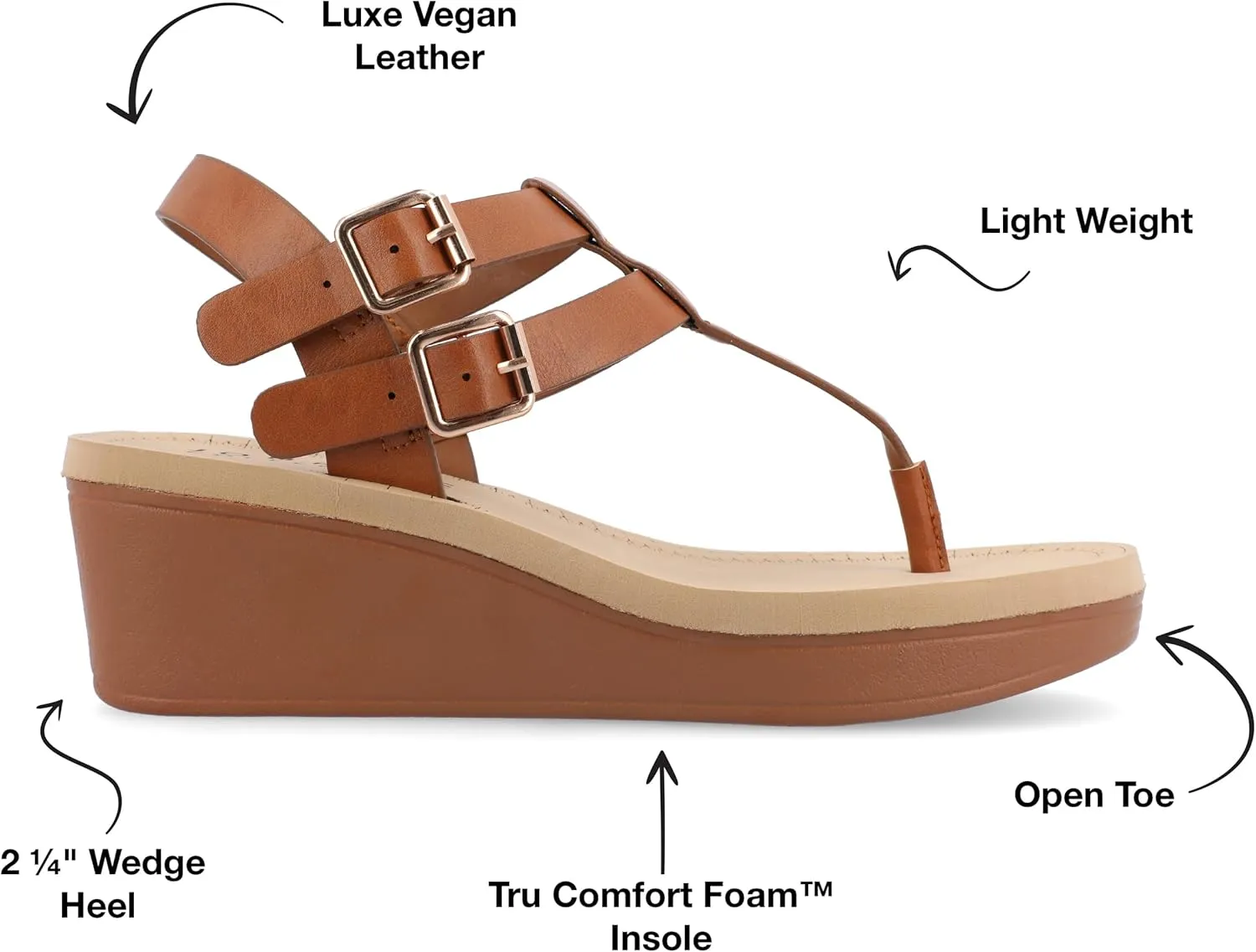 Journee Womens Strappy Platform Flip Flop Buckle Ankle Strap Bianca Comfort Wedge Heel Sandal