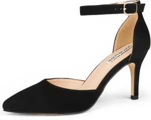 JOY IN LOVE Closed Toe Heels Pumps for Women 3IN Stiletto Pointed Toe Ankle Strap Heels