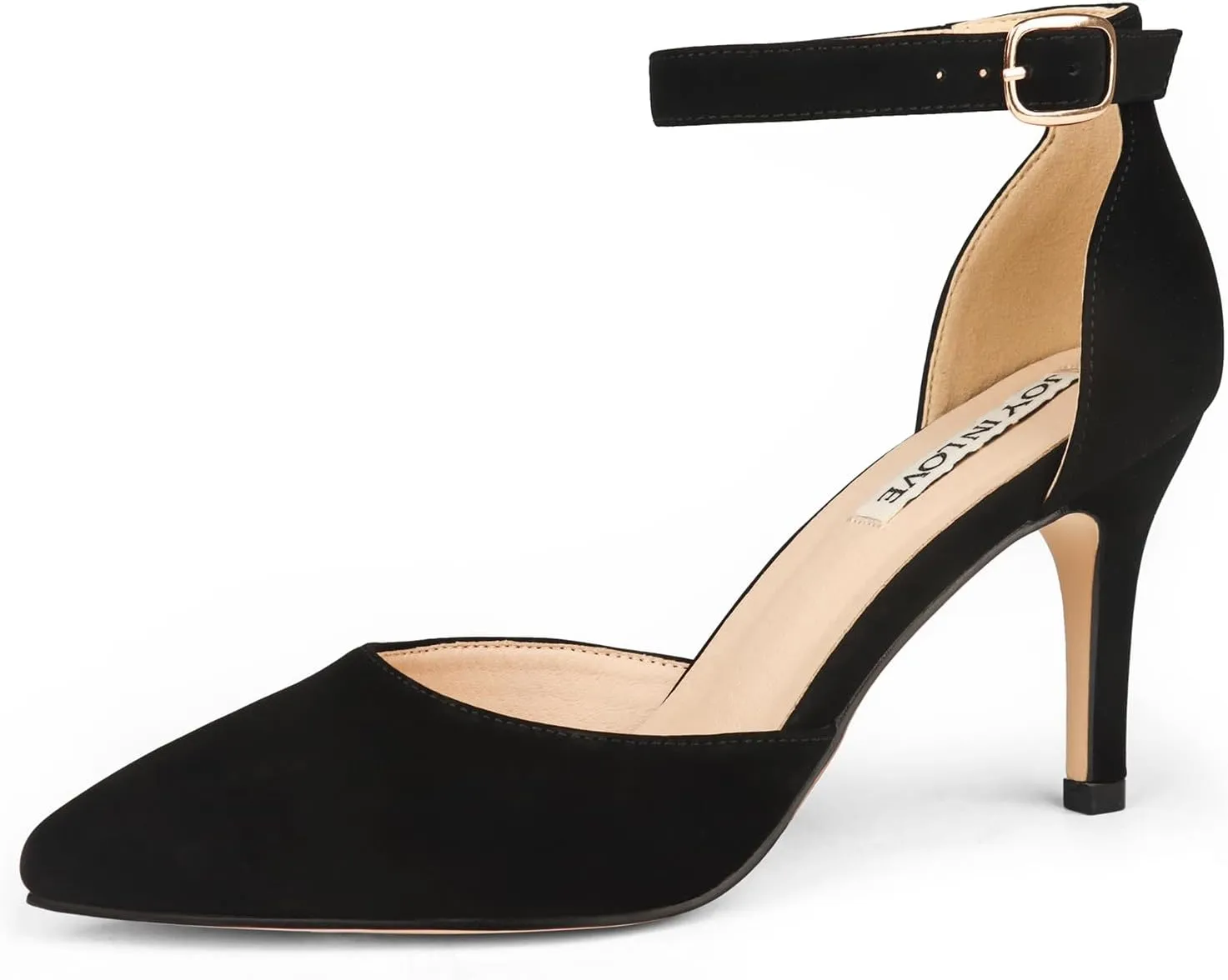 JOY IN LOVE Closed Toe Heels Pumps for Women 3IN Stiletto Pointed Toe Ankle Strap Heels