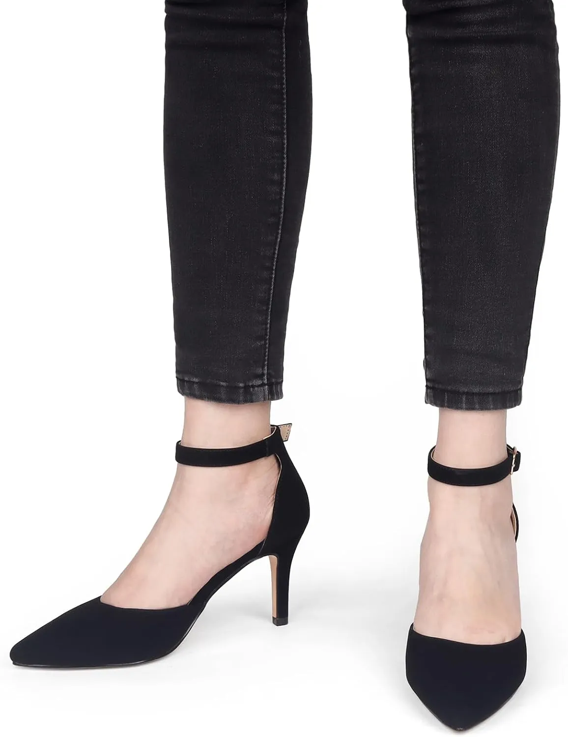 JOY IN LOVE Closed Toe Heels Pumps for Women 3IN Stiletto Pointed Toe Ankle Strap Heels