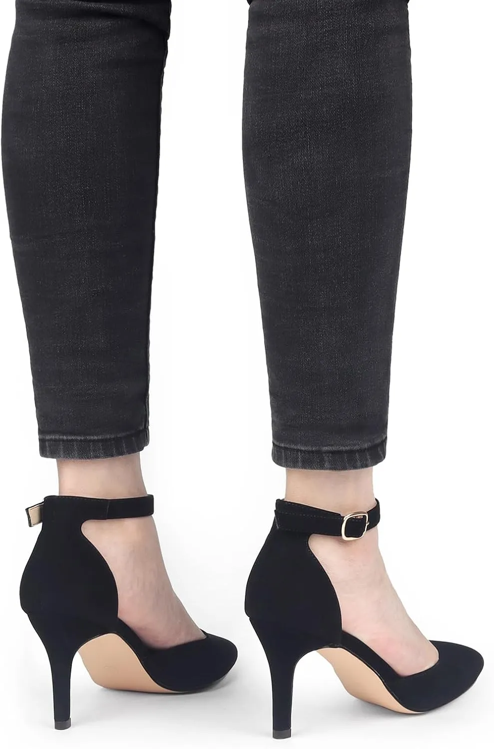 JOY IN LOVE Closed Toe Heels Pumps for Women 3IN Stiletto Pointed Toe Ankle Strap Heels