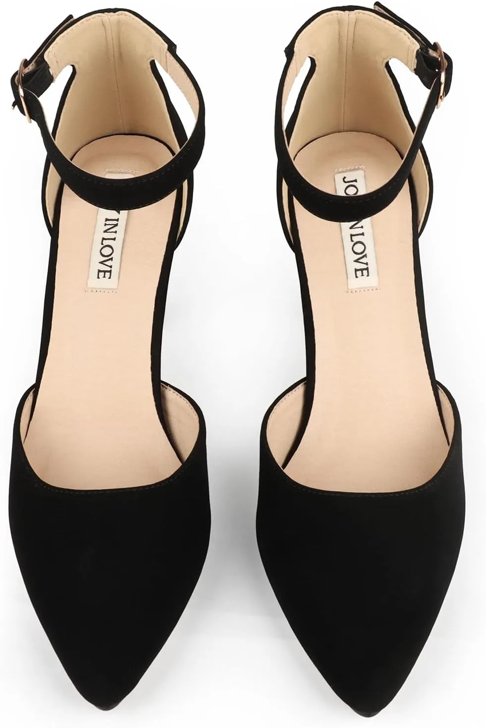 JOY IN LOVE Closed Toe Heels Pumps for Women 3IN Stiletto Pointed Toe Ankle Strap Heels