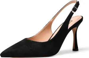 JUSTDANNI Womens Slingback Suede Pointed Toe Wedding Dress Buckle Comfortable Stiletto High Heel Pumps Shoes 3.3 Inch