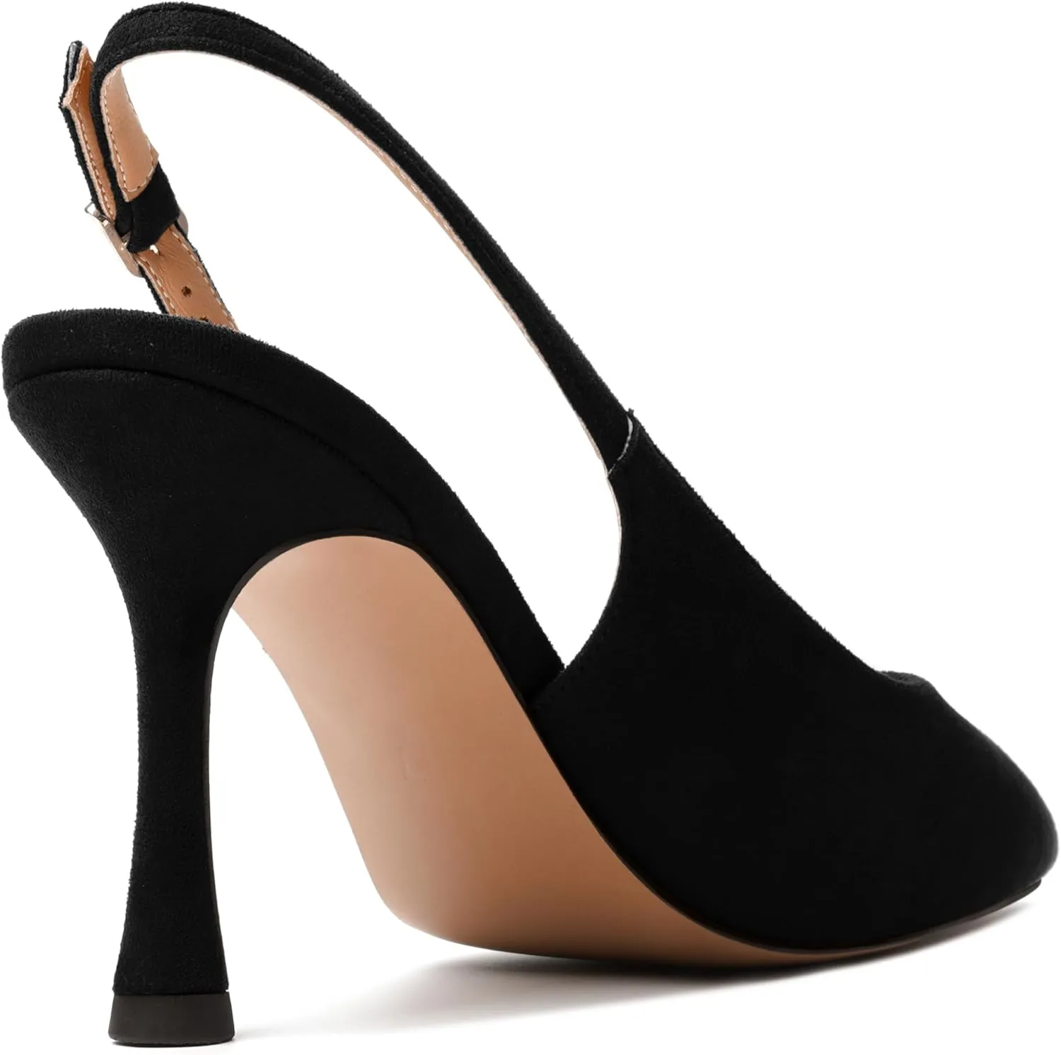 JUSTDANNI Womens Slingback Suede Pointed Toe Wedding Dress Buckle Comfortable Stiletto High Heel Pumps Shoes 3.3 Inch
