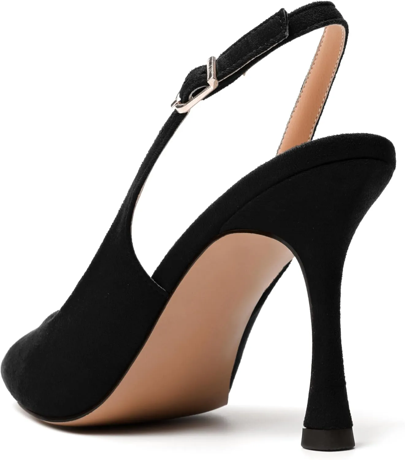 JUSTDANNI Womens Slingback Suede Pointed Toe Wedding Dress Buckle Comfortable Stiletto High Heel Pumps Shoes 3.3 Inch