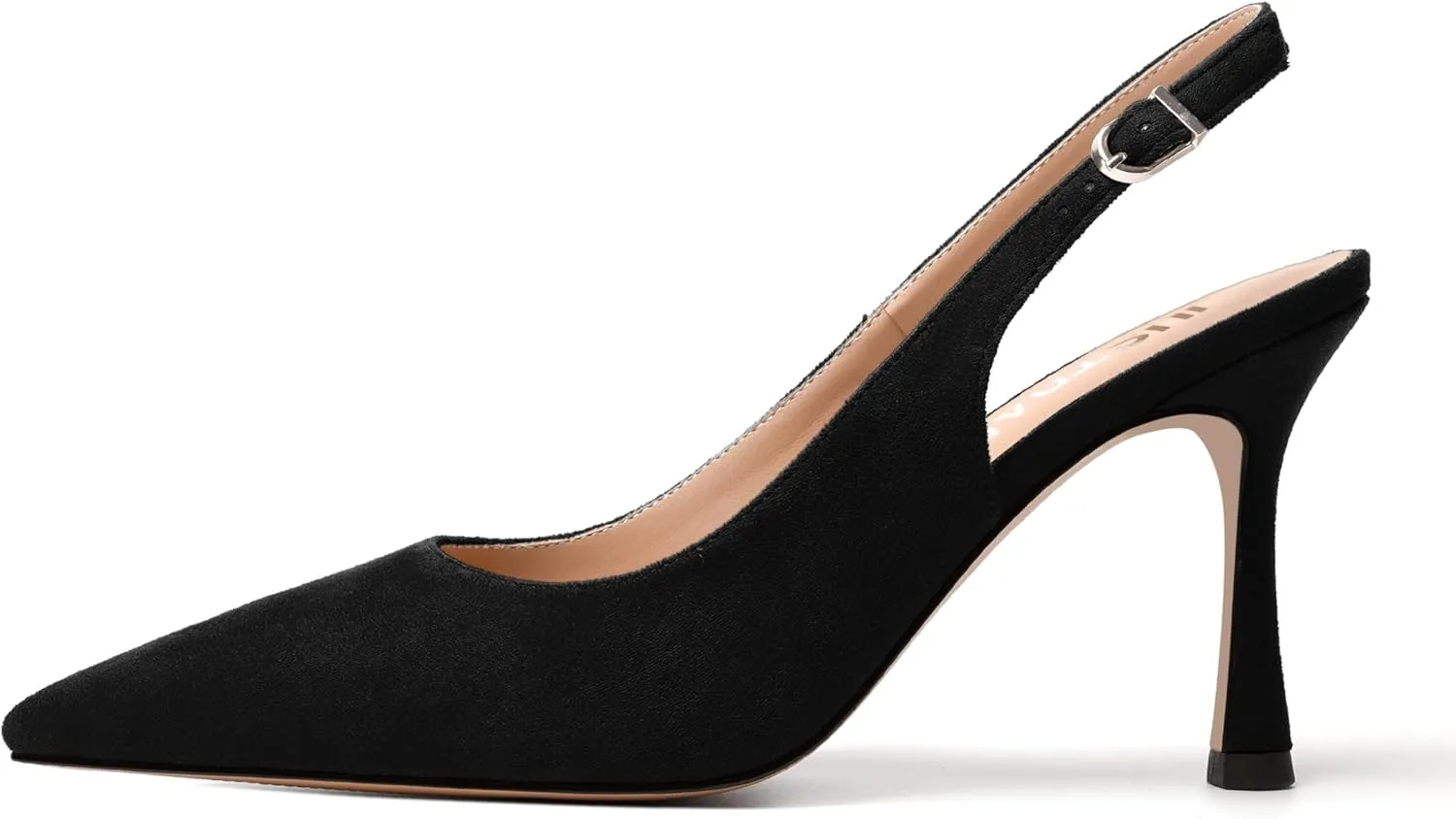 JUSTDANNI Womens Slingback Suede Pointed Toe Wedding Dress Buckle Comfortable Stiletto High Heel Pumps Shoes 3.3 Inch