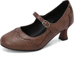 KAGAA Round Toe Buckle Strap Spike Heel with mid Heel 6 cm Handmade Pumps for Women ka38-4ss
