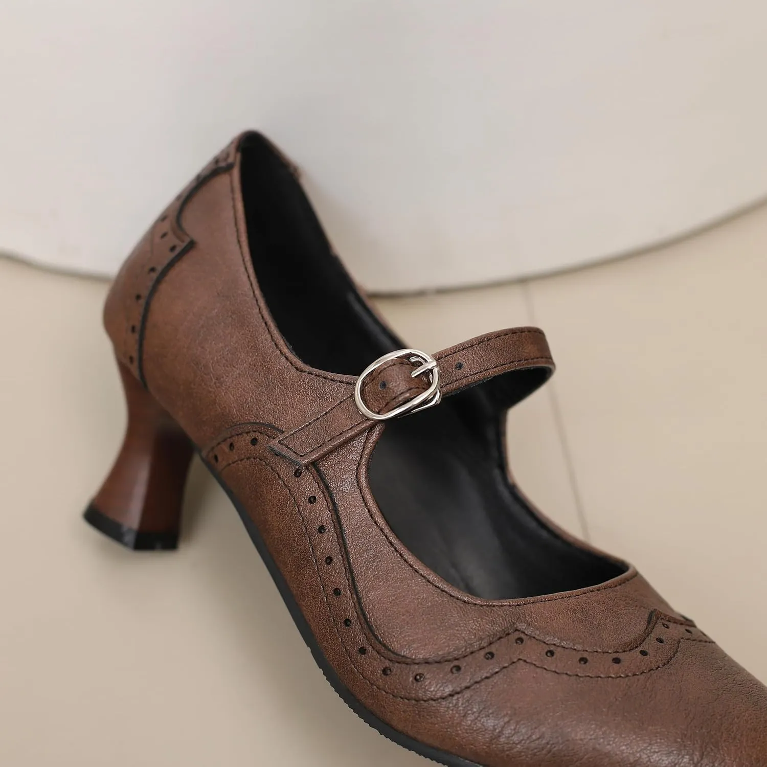 KAGAA Round Toe Buckle Strap Spike Heel with mid Heel 6 cm Handmade Pumps for Women ka38-4ss