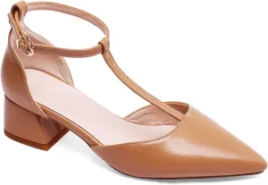 LEHOOR Women Chunky Heel Pointed Toe Ankle Strap Pumps T-Bar Evening Wedding Mid Heeled Dress Shoes 4-11 M US