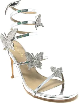 Lemonade Women's Sweet Utopia Rhinestone Butterfly Detail Spiral Coil Wrap Around Stiletto Heels