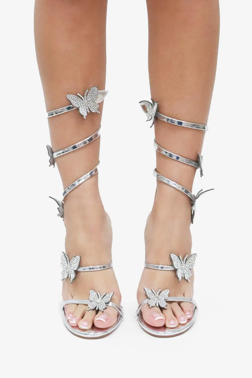 Lemonade Women's Sweet Utopia Rhinestone Butterfly Detail Spiral Coil Wrap Around Stiletto Heels