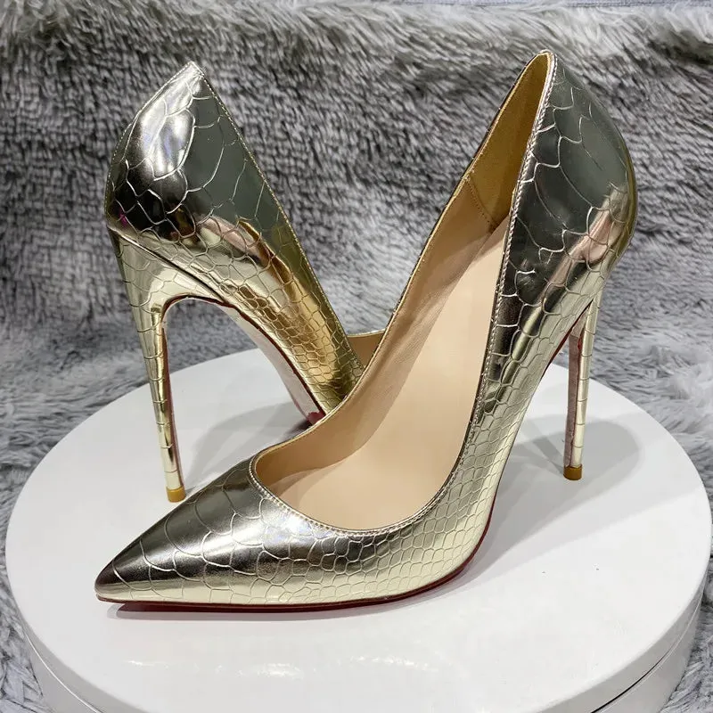 Light gold snake pattern party high heels
