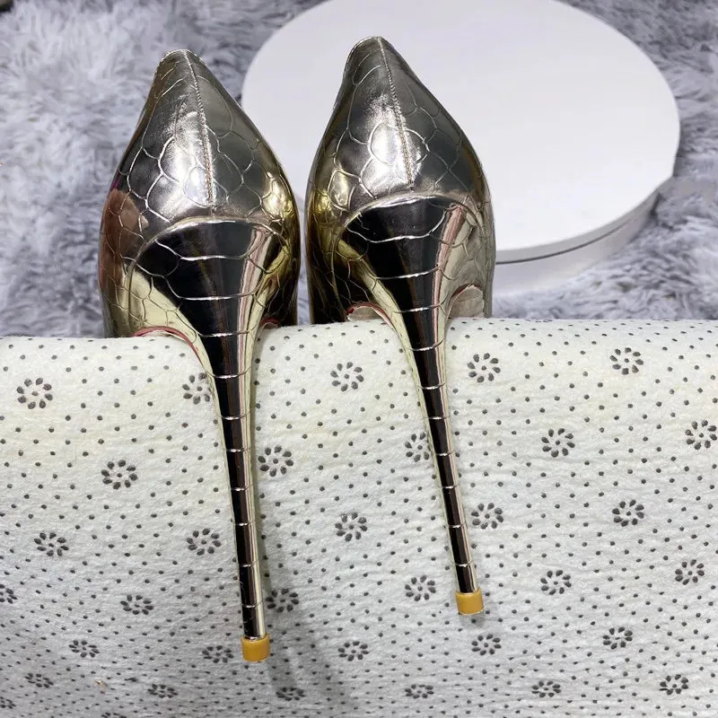 Light gold snake pattern party high heels