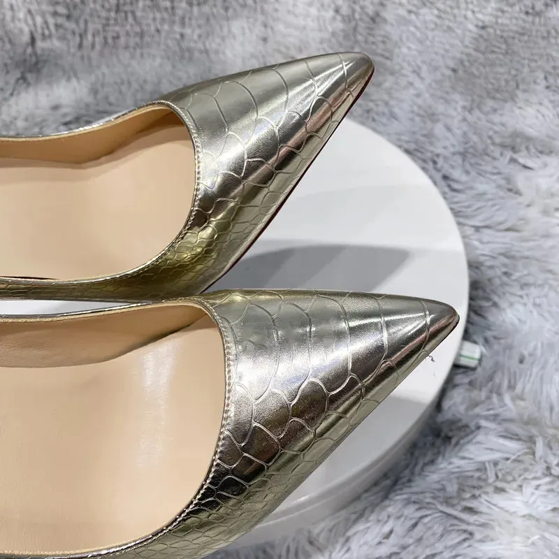 Light gold snake pattern party high heels