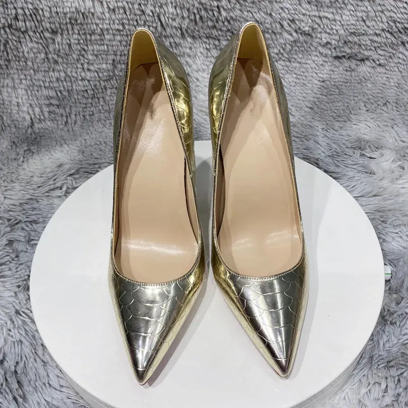 Light gold snake pattern party high heels