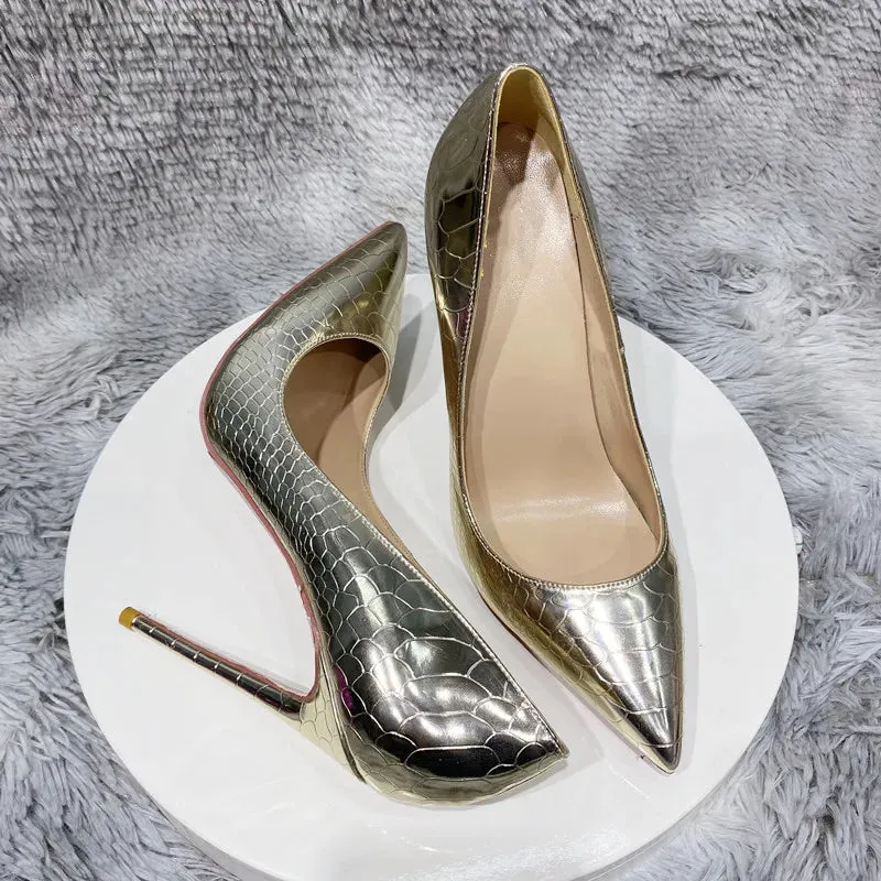 Light gold snake pattern party high heels