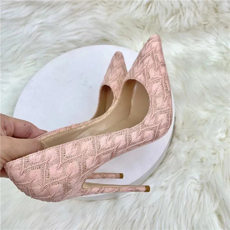 Light Pink Knitted high heels female print sexy stiletto high heel