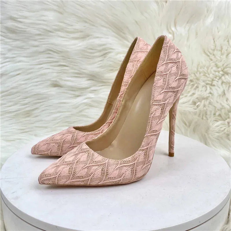 Light Pink Knitted high heels female print sexy stiletto high heel