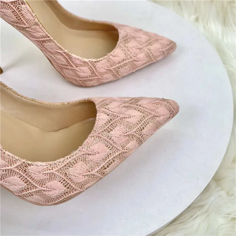 Light Pink Knitted high heels female print sexy stiletto high heel