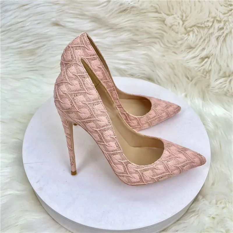 Light Pink Knitted high heels female print sexy stiletto high heel