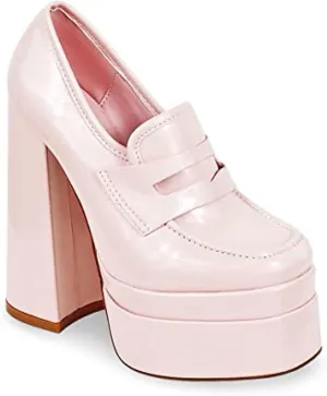 Liliana ARI-12 Women Sky High Chunky Platform Penny Loafer Pumps ARI-12 Pink 6.5