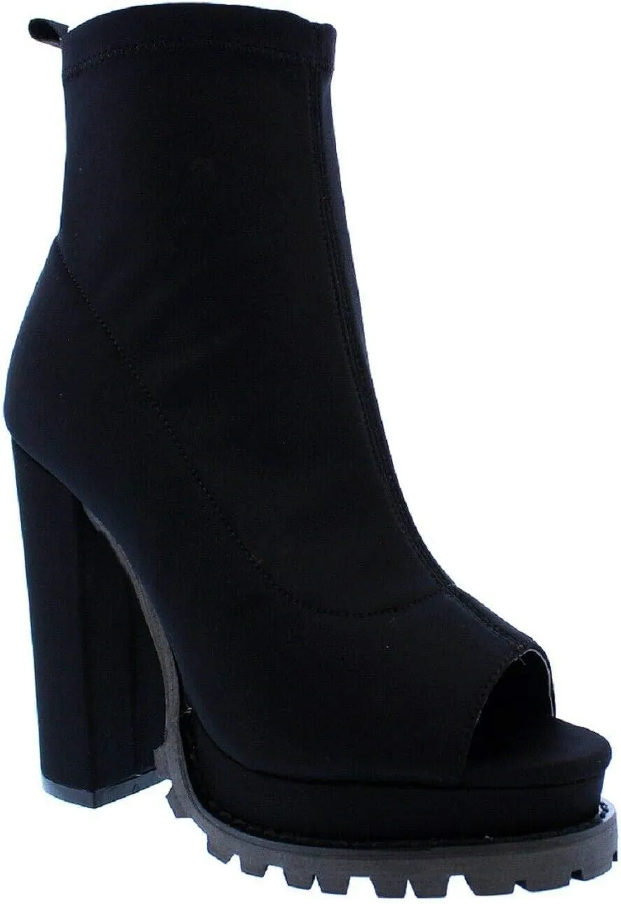 Liliana Women Fashionable Peep Open Toe Cutout Chunky Heel Bootie