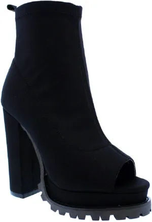 Liliana Women Fashionable Peep Open Toe Cutout Chunky Heel Bootie