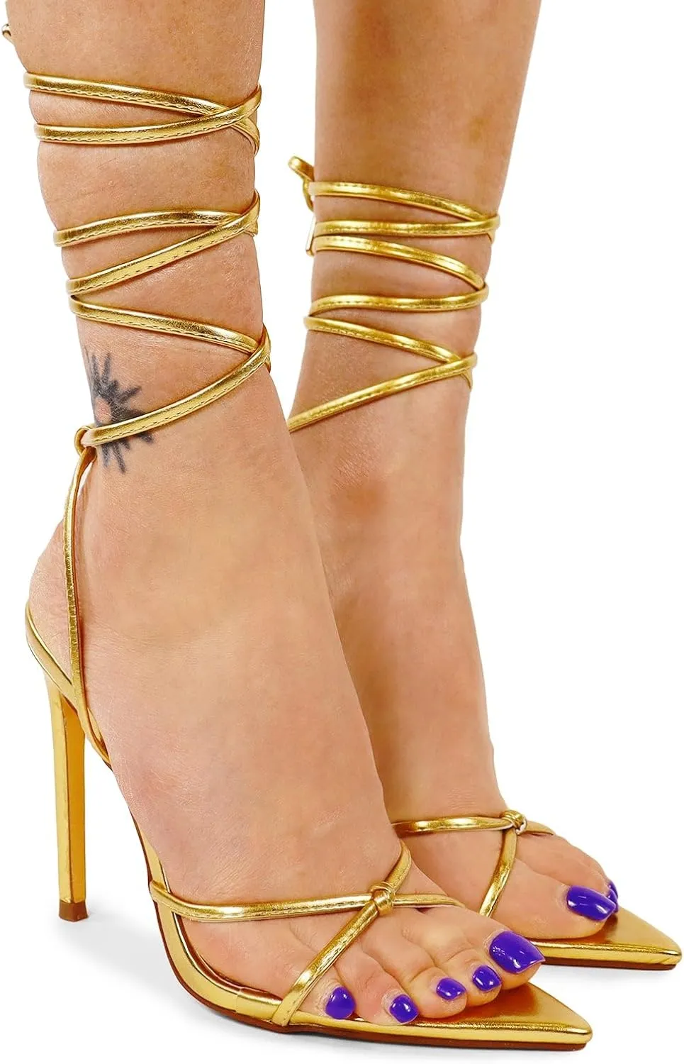 Liliana Women Strappy Stiletto Heel Sandals with Ankle Wrap