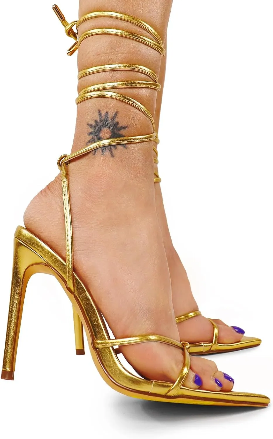 Liliana Women Strappy Stiletto Heel Sandals with Ankle Wrap