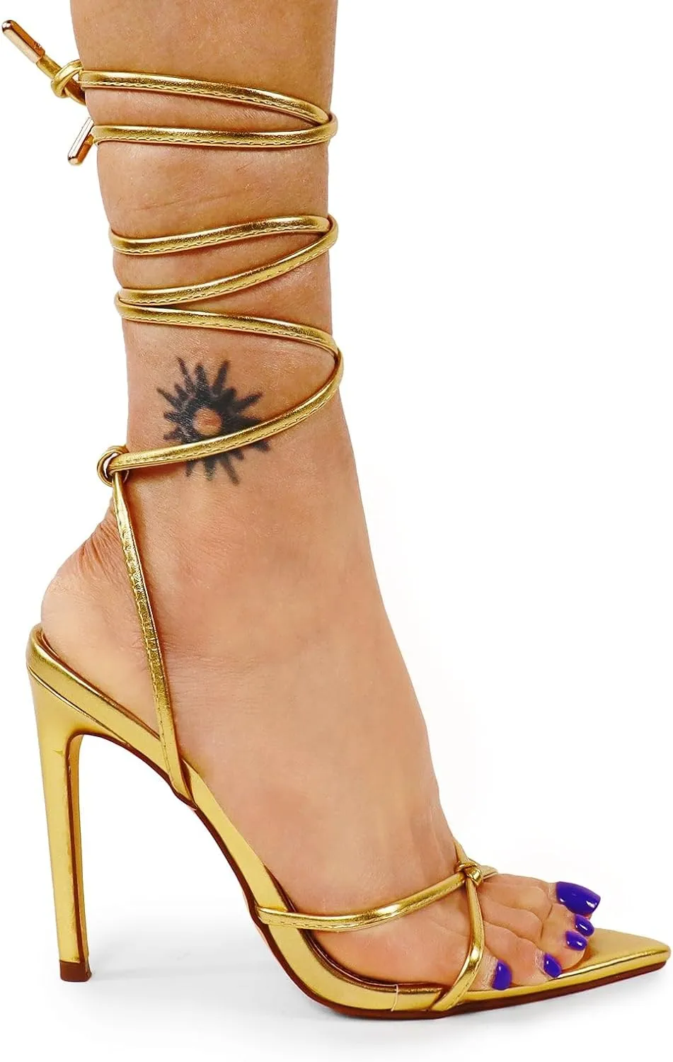 Liliana Women Strappy Stiletto Heel Sandals with Ankle Wrap
