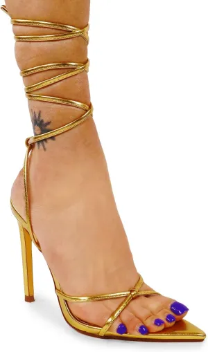 Liliana Women Strappy Stiletto Heel Sandals with Ankle Wrap