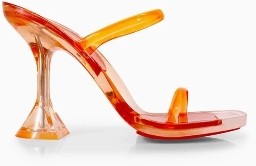 Liliana Women's Double Strap Jelly Sandals, Transparent Spool Heels Mina-1